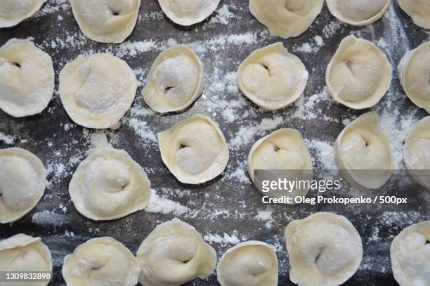 high angle view of dough in baking sheet - oleg prokopenko fotografías e imágenes de stock