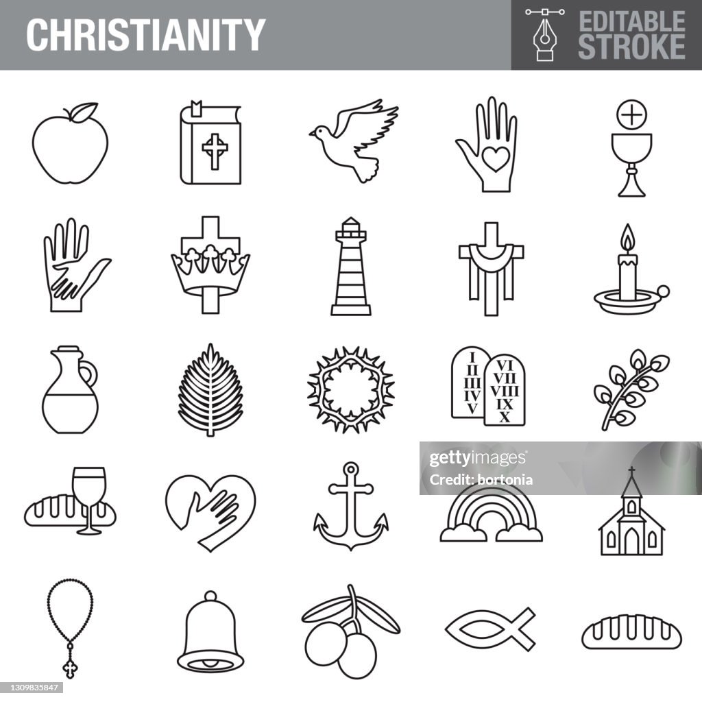Christentum editierbare Strich Icon Set