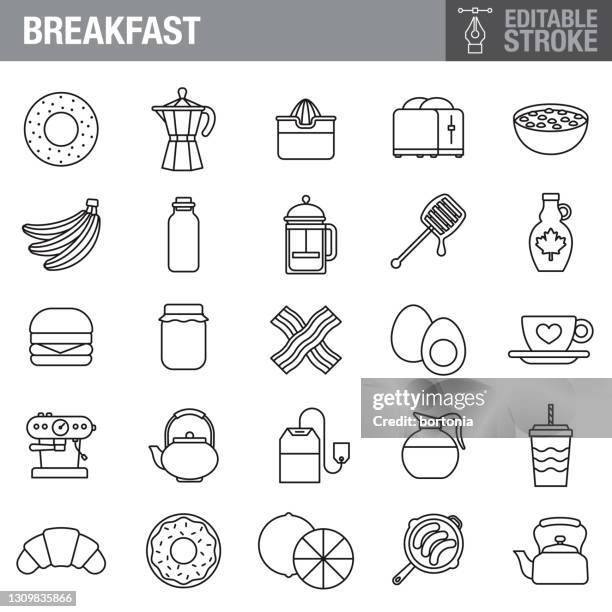 breakfast editable stroke icon set - canadian maple syrup stock illustrations