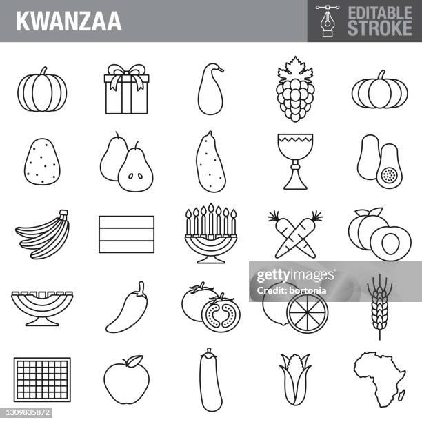 kwanzaa editable stroke icon set - place mat stock illustrations