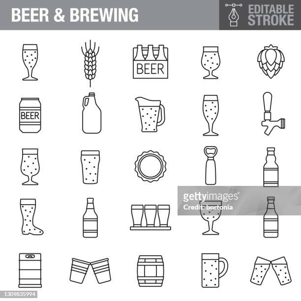 ilustraciones, imágenes clip art, dibujos animados e iconos de stock de conjunto de iconos de trazo editable de cerveza - porter