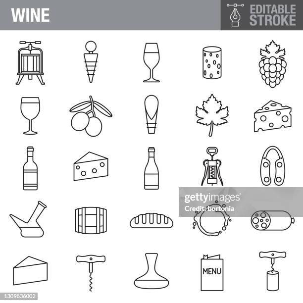 ilustrações, clipart, desenhos animados e ícones de conjunto de ícones de traçado editável de vinho - cork stopper
