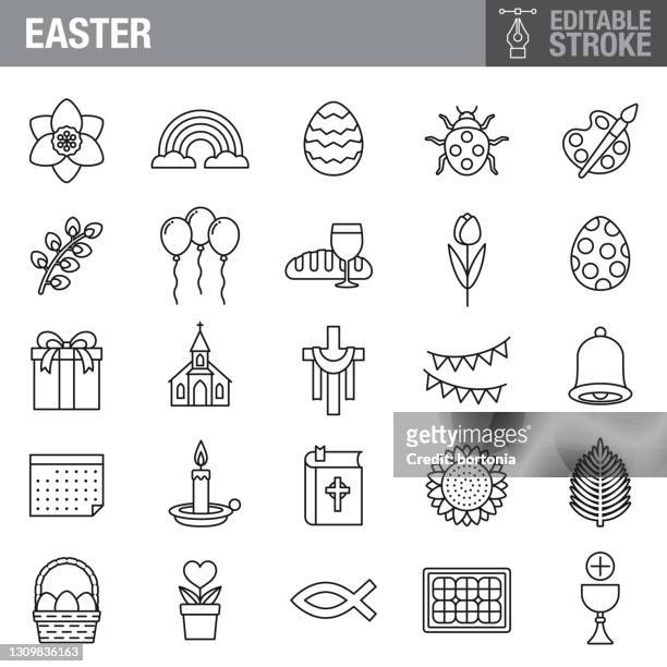 ostern editierbare strich icon set - palm sunday stock-grafiken, -clipart, -cartoons und -symbole
