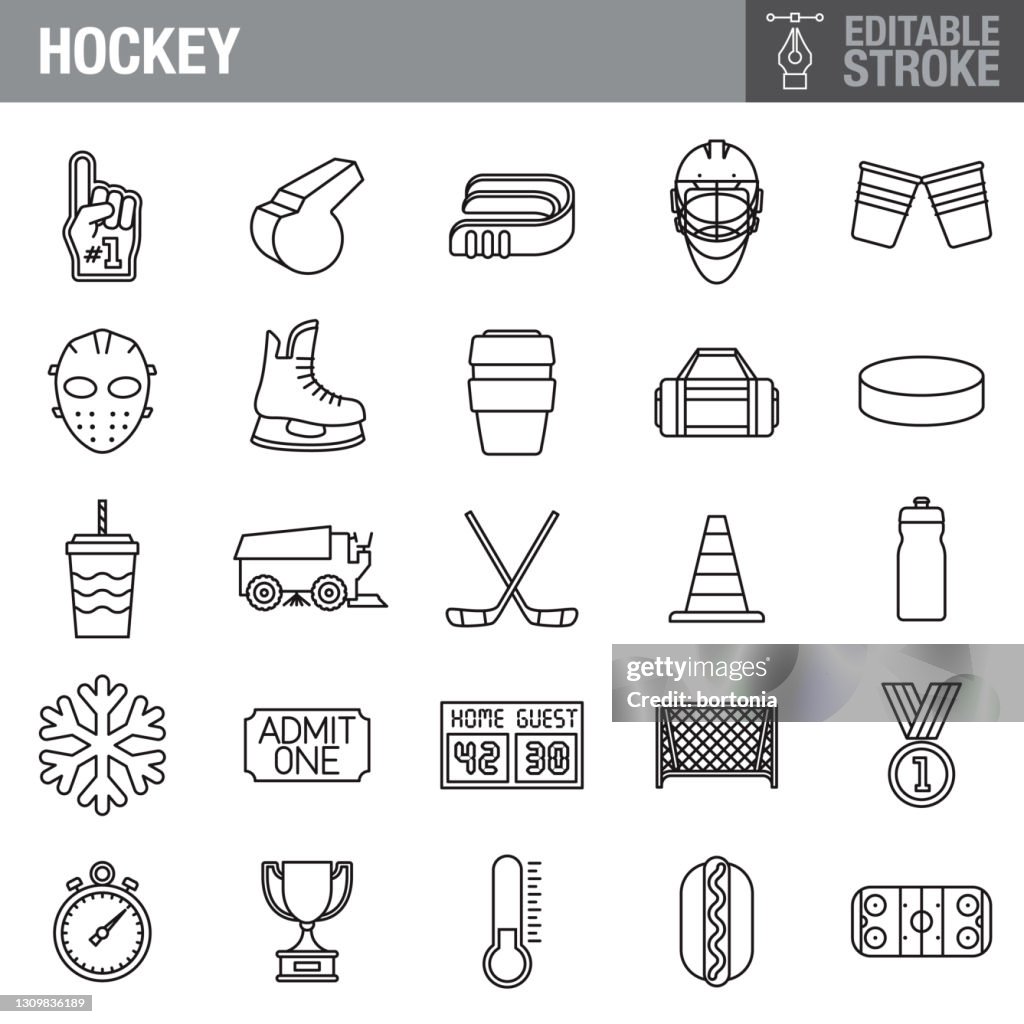 Hockey Editable Stroke Icon Set