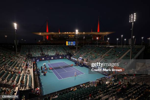 General view of the Grandstand Court during the match between Stefanos Tsitsipas of Greece and Kei Nishikori of Japan during the men's singles third...