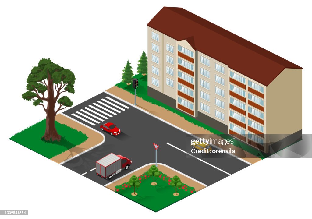 Three Intersections Three Way Junction Intersection With Main Road Isometric Illustration ...