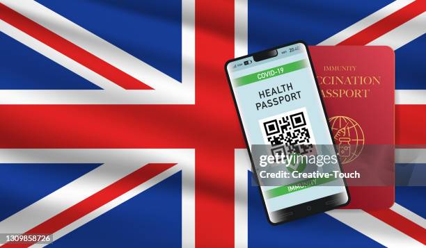 ilustraciones, imágenes clip art, dibujos animados e iconos de stock de pasaporte de vacunación e inmunidad para el reino unido - certificado de inmunización