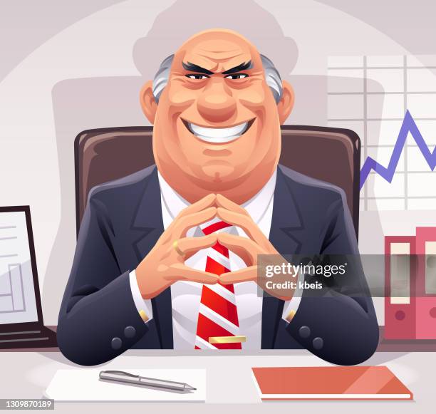 ilustraciones, imágenes clip art, dibujos animados e iconos de stock de hombre de negocios despiadado - director ejecutivo de empresa