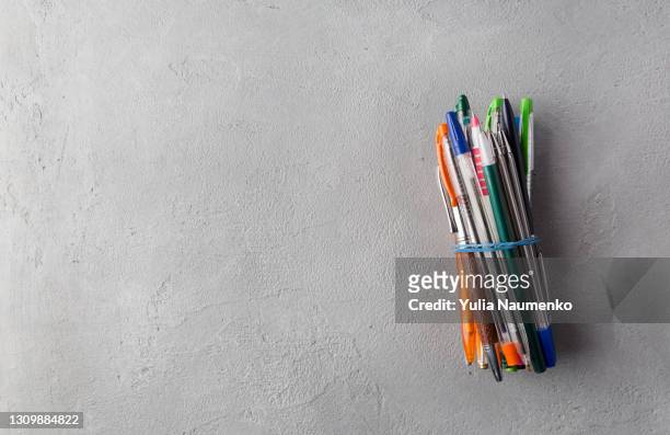 set of pens on a concrete background - blue felt stock pictures, royalty-free photos & images