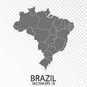 Transparent - High Detailed Grey Map of Brazil.