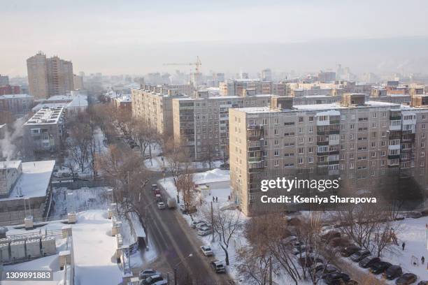 view from the height of the city streets in winter-stock photo.photo taken in russia, perm - perm russian city stock pictures, royalty-free photos & images