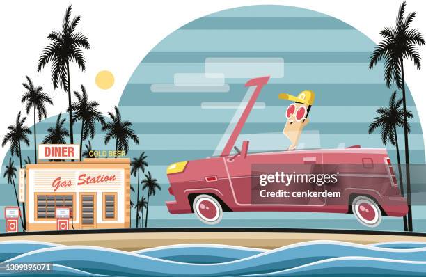 seaside driving - convertible beach stock illustrations