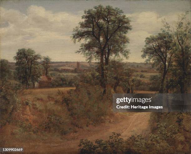 Lane near Dedham;Road near Dedham;Fen Bridge Lane;A Road Near Dedham;View of Dedham Church from Flatford Lane, 1802. Artist John Constable. .