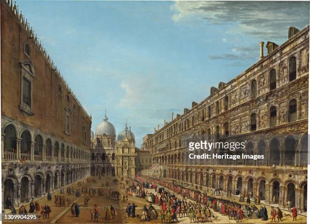Procession in the Courtyard of the Ducal Palace, Venice, 1742 or after. Artist Antonio Joli. .