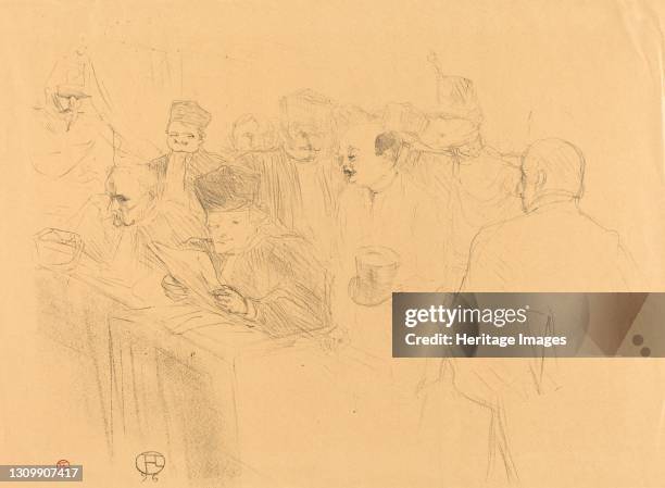 Soudais Deposition , 1896. Getuigenis van Soudais giving evidence during the deposition of Emile Arton. Artist Henri de Toulouse-Lautrec. .