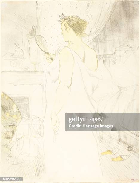 Woman at the Mirror , 1896. Observations of daily life inside a Parisian brothel where Lautrec resided. Artist Henri de Toulouse-Lautrec. .