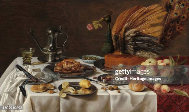 Still Life with Peacock Pie, 1627. Artist Pieter Claesz. .