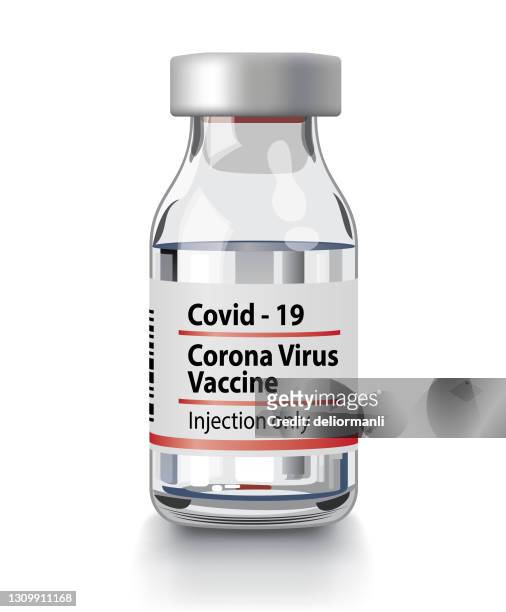 covid vaccine bottle on white background - vial stock illustrations
