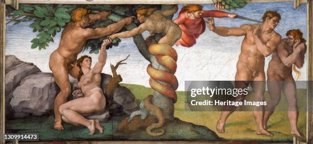 The Expulsion from the Paradise , 1508-1512. Found in the collection of The Sistine Chapel, Vatican. Artist Buonarroti, Michelangelo . .