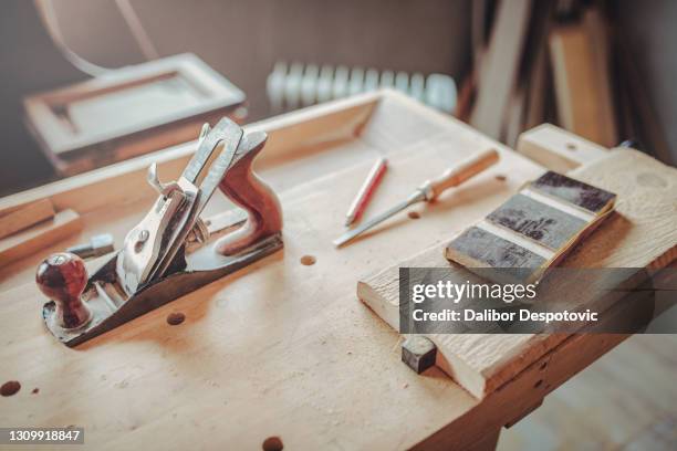 carpenter tools ideal for copy space - wood shaving stock pictures, royalty-free photos & images