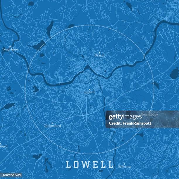 lowell ma city vector road map blue text - lake lowell stock illustrations