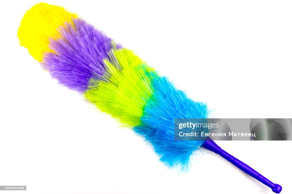 Striped brush sweep dust cleaning isolated on white background close up top view