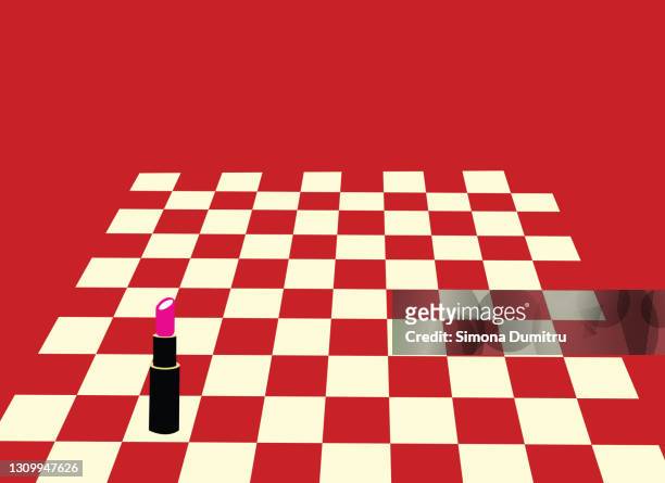 illustration of a lipstick as a bishop on a chessboard winning in an absurd way - chess board stock pictures, royalty-free photos & images