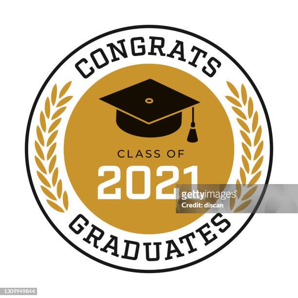 stockillustraties, clipart, cartoons en iconen met klasse van 2021, congrats graduates label. - 2021