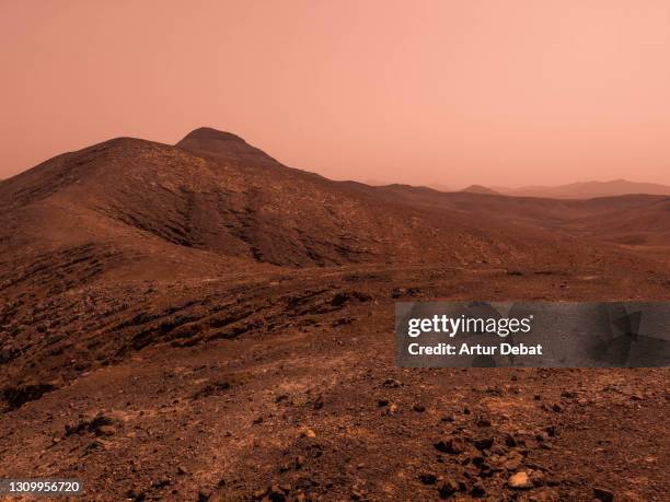 red landscape of the mars planet during nasa expeditions with rover. - mars - fotografias e filmes do acervo