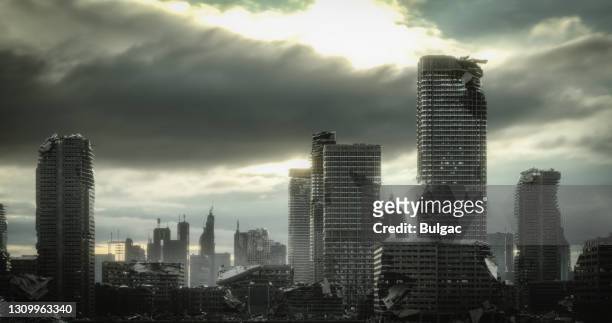 post apocalyptic urban landscape - doomsday stock pictures, royalty-free photos & images