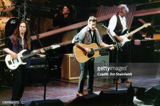 Rock band Eagles Timothy B. Schmit, Glenn Frey, Don Felder, perform at the Target Center in Minneapolis, Minnesota on February 21, 1995.