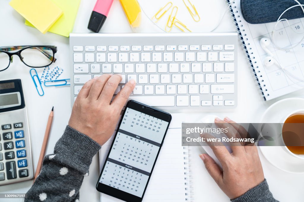 Hand Of Woman Using Computer On Desk Office High-Res Stock Photo ...