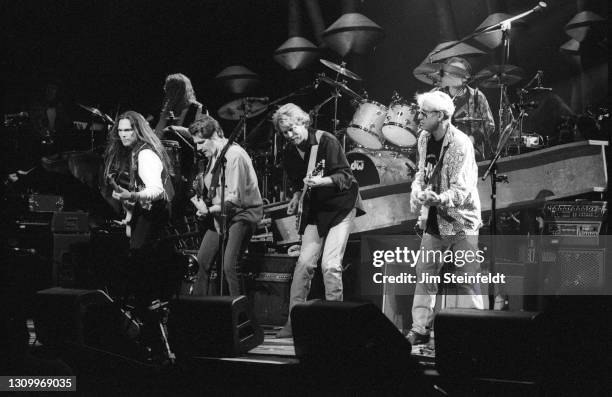 Rock band Eagles Timothy B. Schmit, Glenn Frey, Don Felder, Joe Walsh perform at the Target Center in Minneapolis, Minnesota on February 22, 1995.