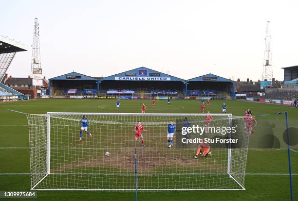 General view of the action from behind the goal at Brunton Park during the Sky Bet League Two match between Carlisle United and Crawley Town at...