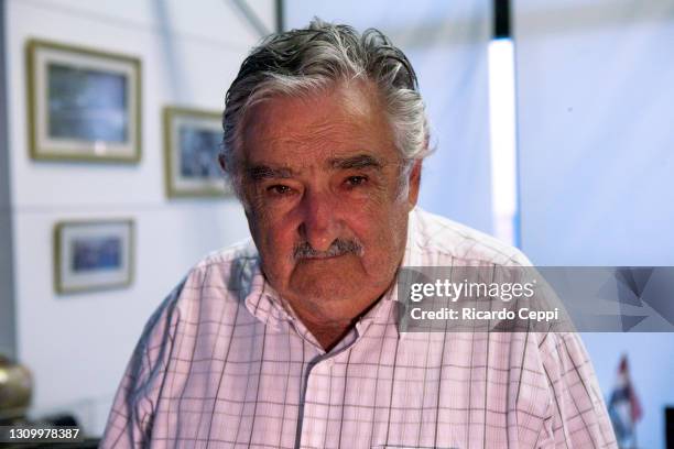 President of Uruguay José Mujica poses for pictures at Government House on April 12, 2011 in Montevideo, Uruguay. In the early 1960s, he joined the...