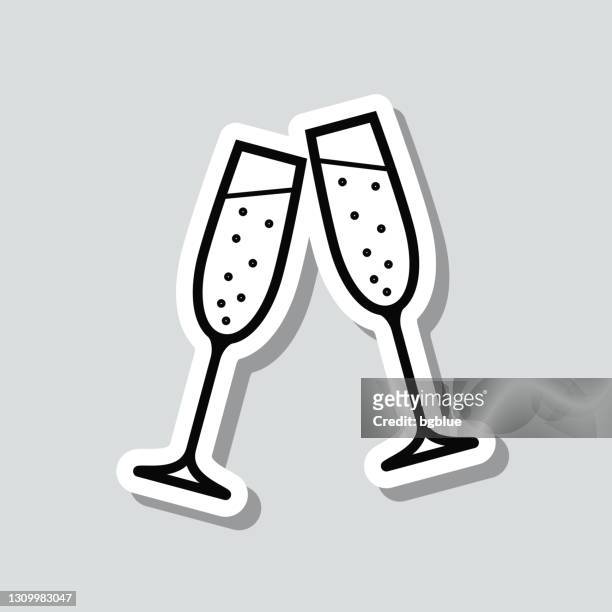 zwei gläser champagner. icon-aufkleber auf grauem hintergrund - champagneglas stock-grafiken, -clipart, -cartoons und -symbole