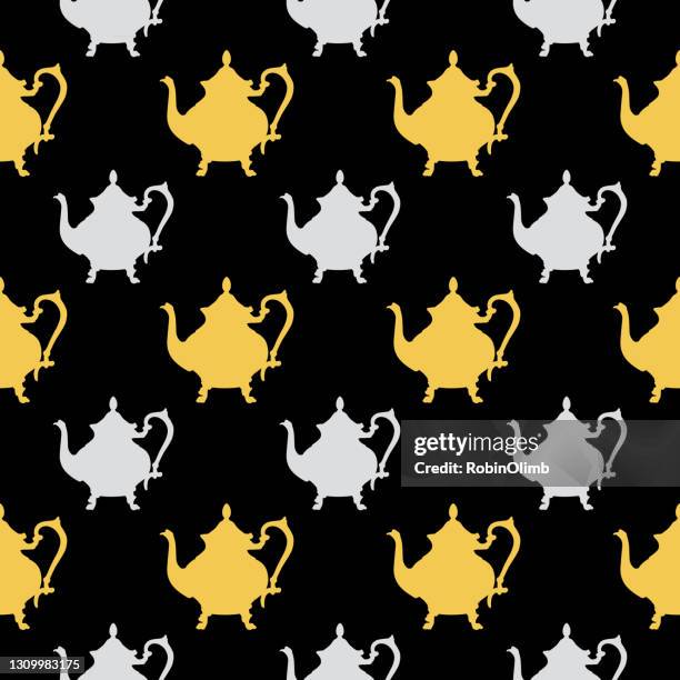 ornate teapots seamless pattern - tea kettle stock illustrations