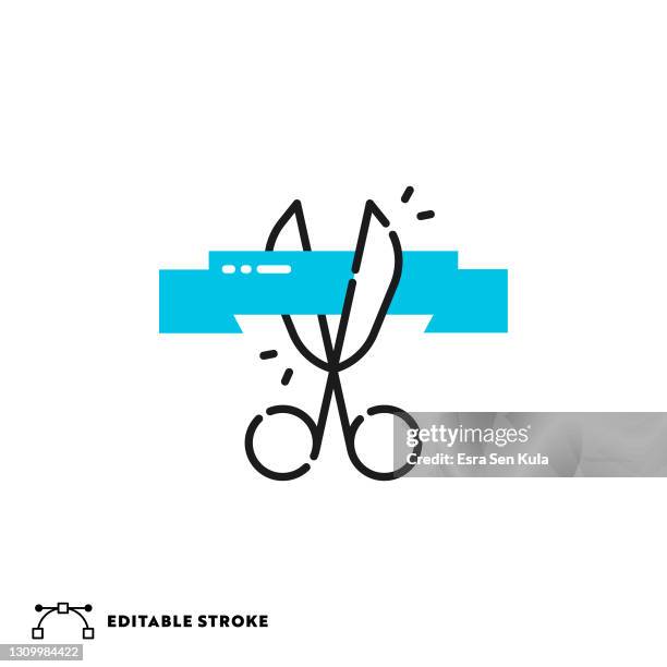 ribbon cutting flat lineal icon with editable stroke - ribbon cutting stock illustrations