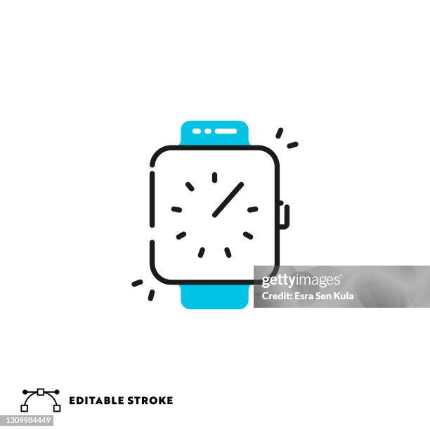 smart watch flat lineal icon with editable stroke - checking smart watch stock illustrations