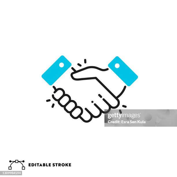 illustrations, cliparts, dessins animés et icônes de poignée de main flat lineal icon avec course modifiable - se saluer