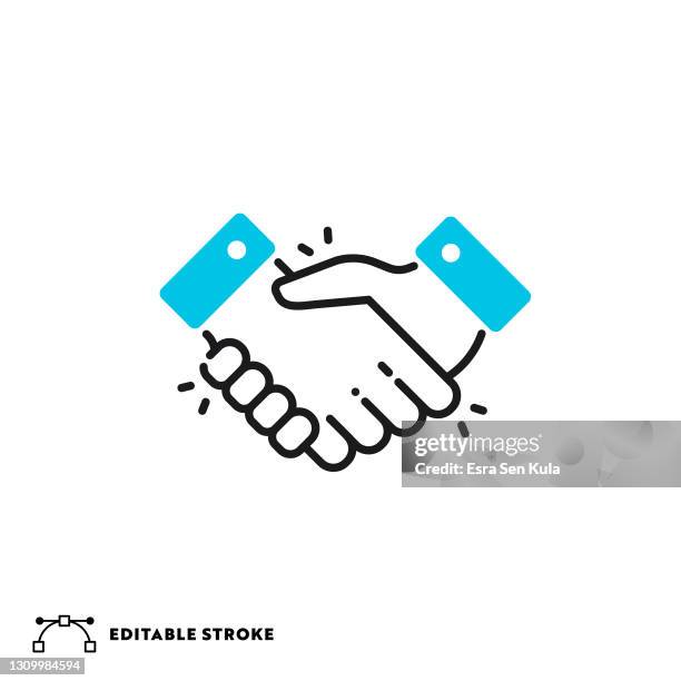 handshake flat lineal icon with editable stroke - shaking hands stock illustrations