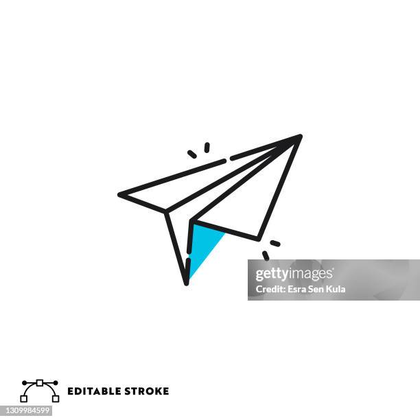 ilustrações de stock, clip art, desenhos animados e ícones de paper plane flat lineal icon with editable stroke - enviar
