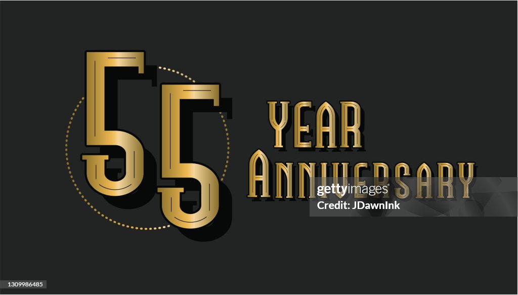 Diseño retro y vintage de 55 años en colores oro y negro
