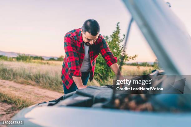 man with broken car - overheated stock pictures, royalty-free photos & images