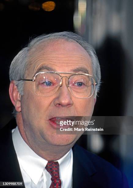 Presidential hopeful Senator Phil Gramm of Texas talks to reporters after his appearance on the ABC Sunday morning talk show "u201cThis Week With...