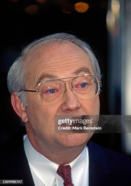 Presidential hopeful Senator Phil Gramm of Texas talks to reporters after his appearance on the ABC Sunday morning talk show "u201cThis Week With...