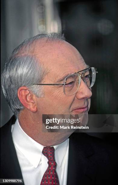 Presidential hopeful Senator Phil Gramm of Texas talks to reporters after his appearance on the ABC Sunday morning talk show "u201cThis Week With...