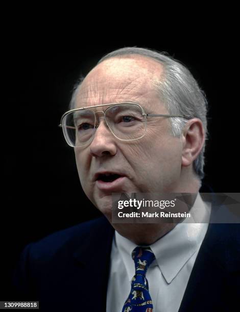 Senator Phil Gramm from Texas talks with reporters outside the ABC studios after his appearance on the Sunday morning talk show "This Week with David...