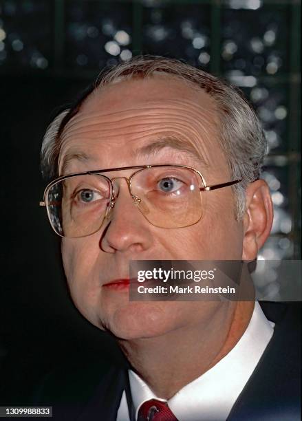 Senator Phil Gramm from Texas talks with reporters outside the ABC studios after his appearance on the Sunday morning talk show "This Week with David...