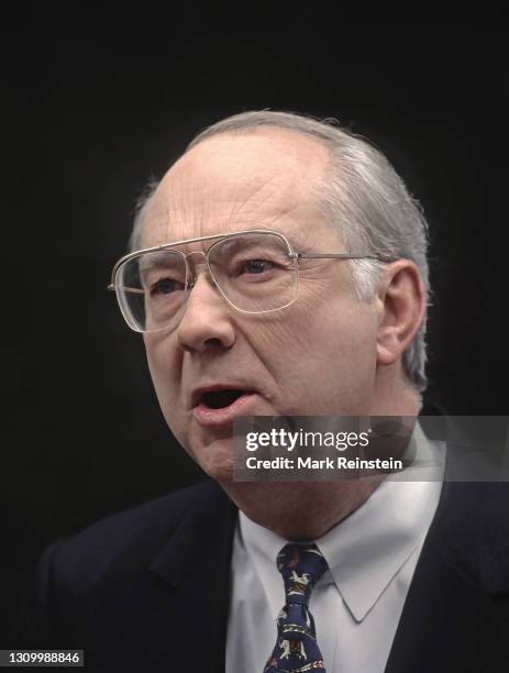 Senator Phil Gramm from Texas talks with reporters outside the ABC studios after his appearance on the Sunday morning talk show "This Week with David...